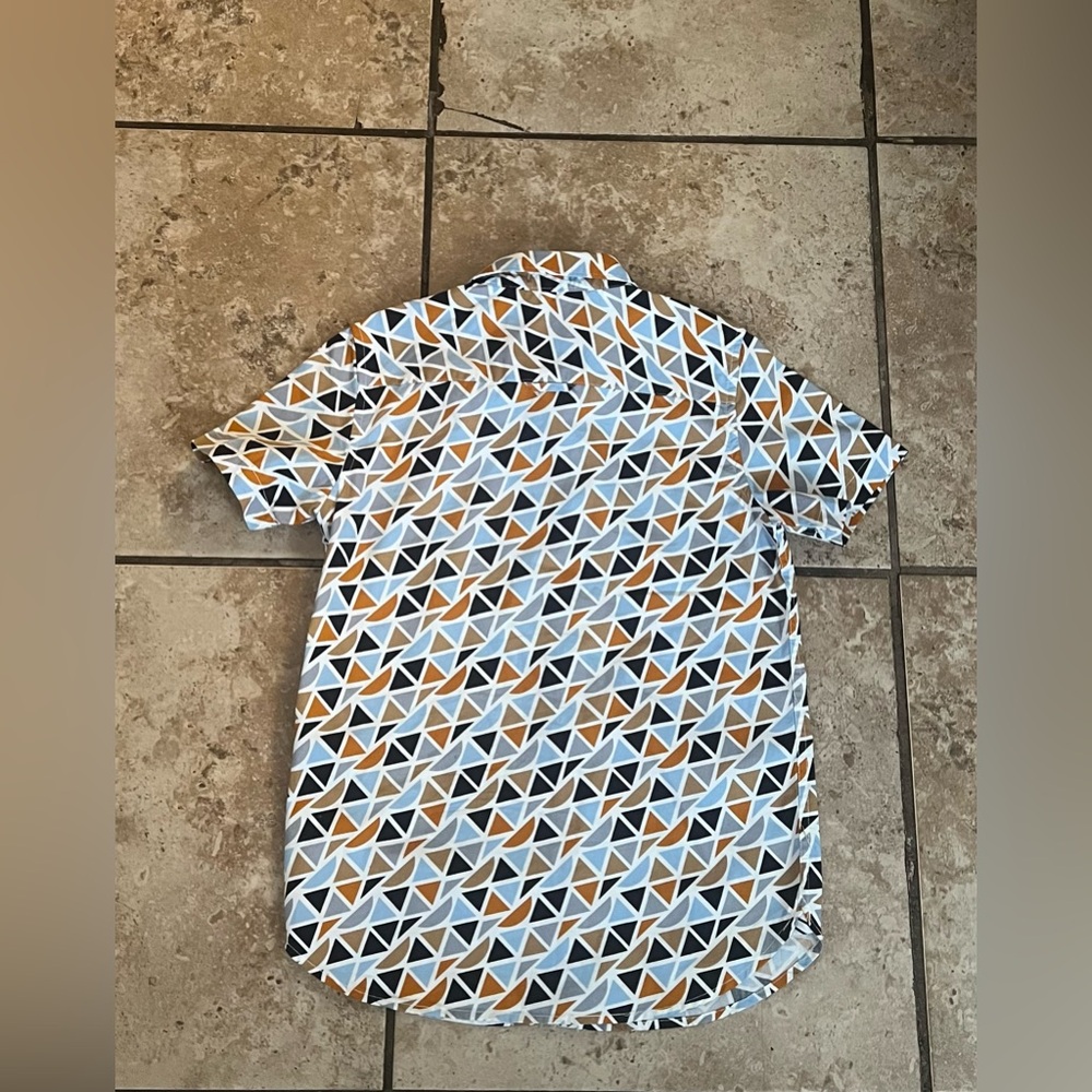 Denim & Flower Boys Triangular Pattern Button Short Sleeve Shirt - Picture 2 of 4